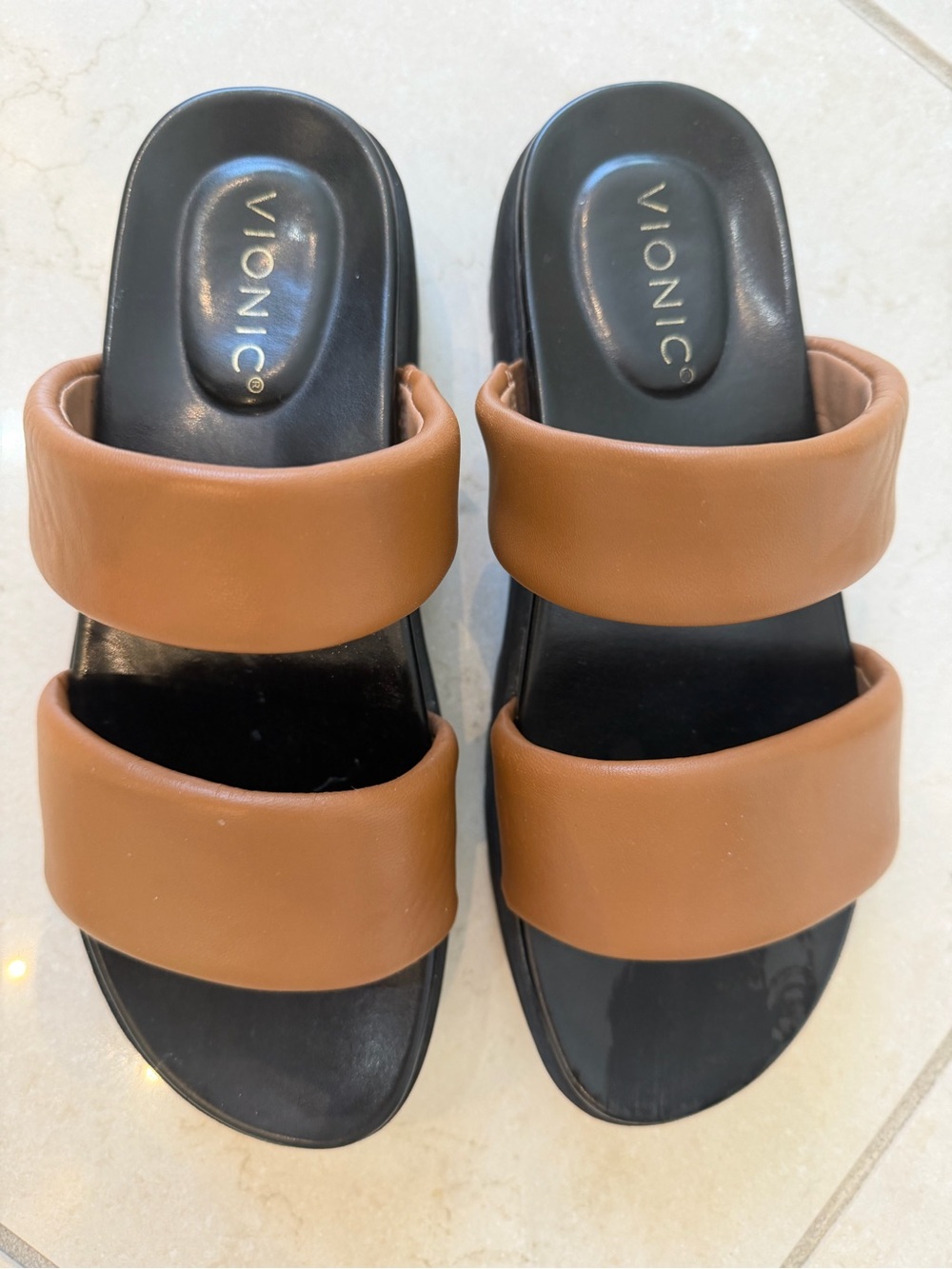 Vionic Brown Double-Band Slide Sandals